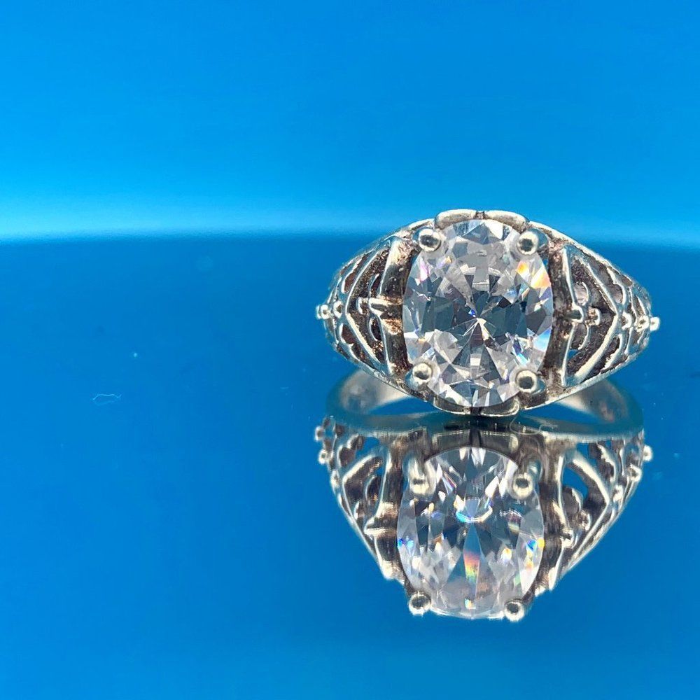 Authentic Vintage Sterling Silver Cubic Zirconia Open-Work Ring